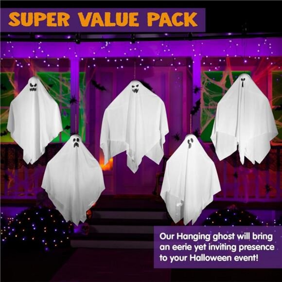 5 Pack 27.5" Halloween Outdoor Decorations Halloween Hanging Ghosts Flying Ghost - Picture 2 of 8